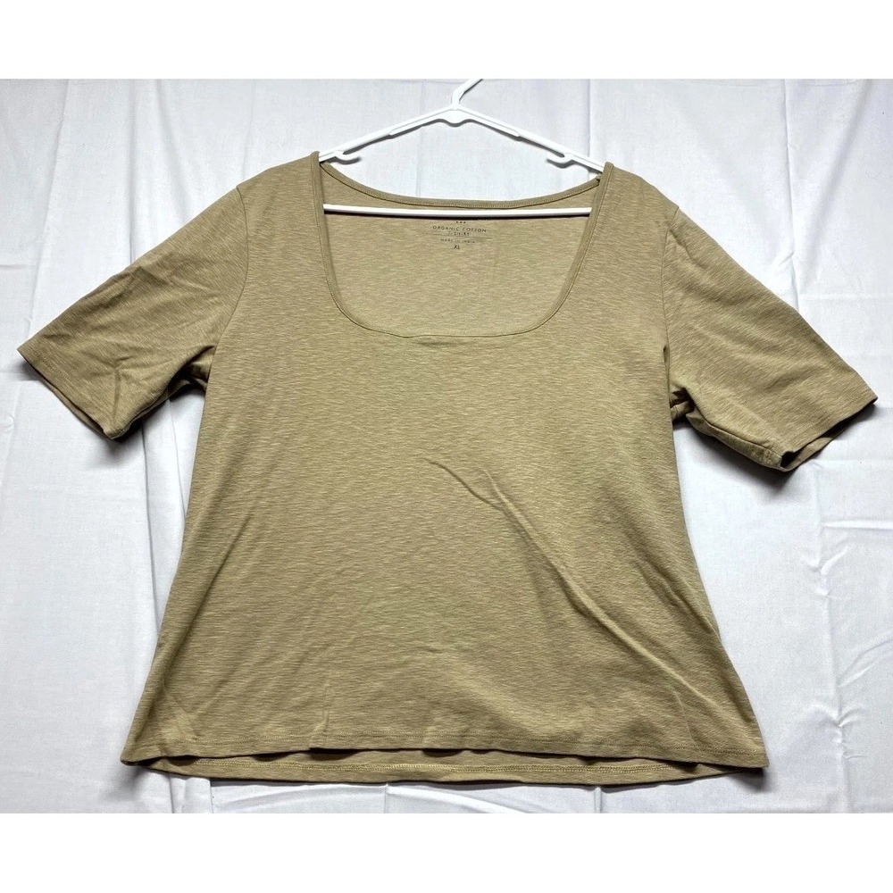 Banana Republic T Shirt Womens XL Olive Green Cotton Square Neck Short Sleeve